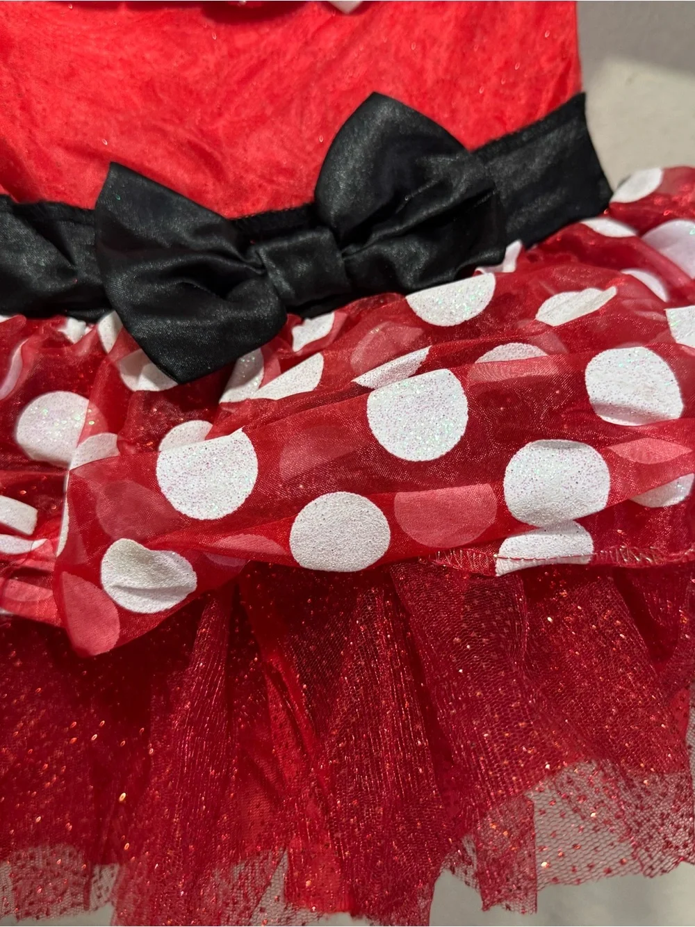 Disney Red and White Polka Dot Minnie Mouse Costume Dress with Black Bow
